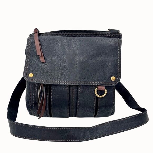 FOSSIL MORGAN TRAVELLER BLK PEBBLED LEATHER ORGANIZER CROSSBODY MESSENGER BAG - Picture 2 of 12